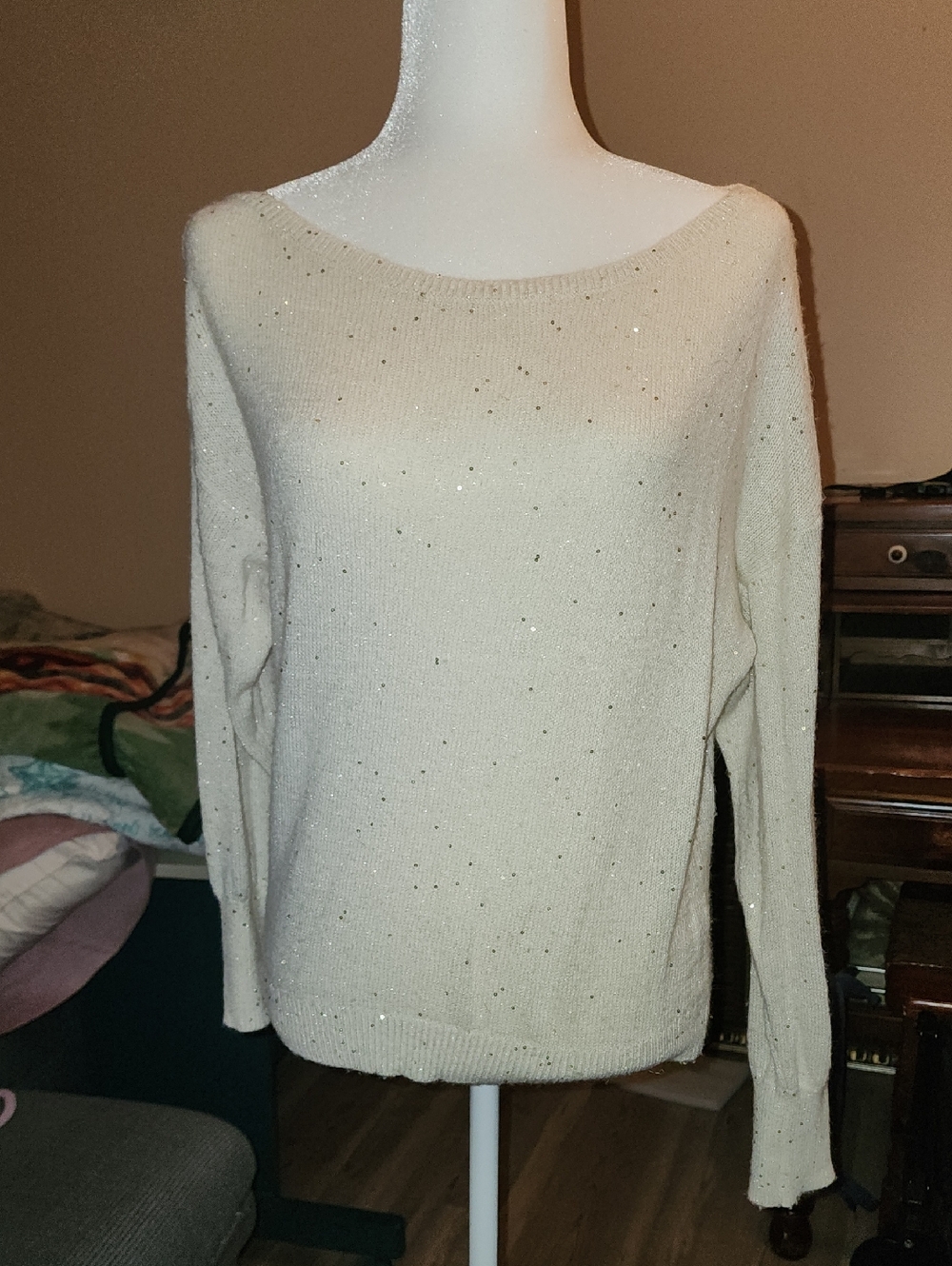 Women’s Cream Sparkle Boatneck Sweater